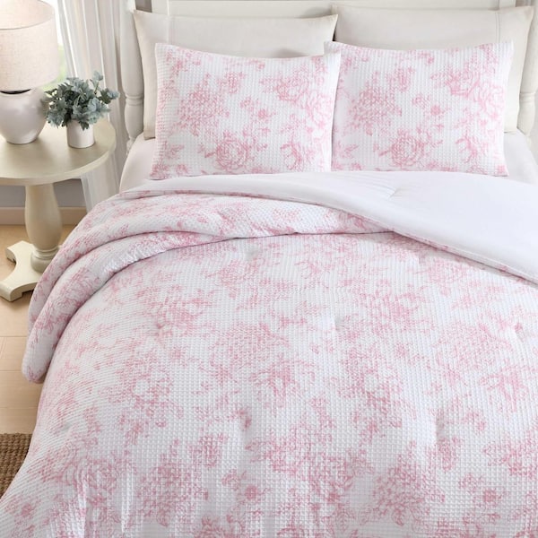 Laura Ashley Delphine 3-Piece Pink Polyster Waffle Full/Queen