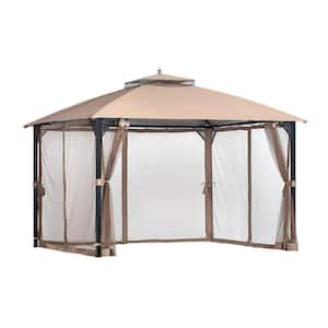 Cypress 10 ft. x 12 ft. Bronze High-Quality Steel Frame Gazebo with Fabric Roof and Mosquito Netting