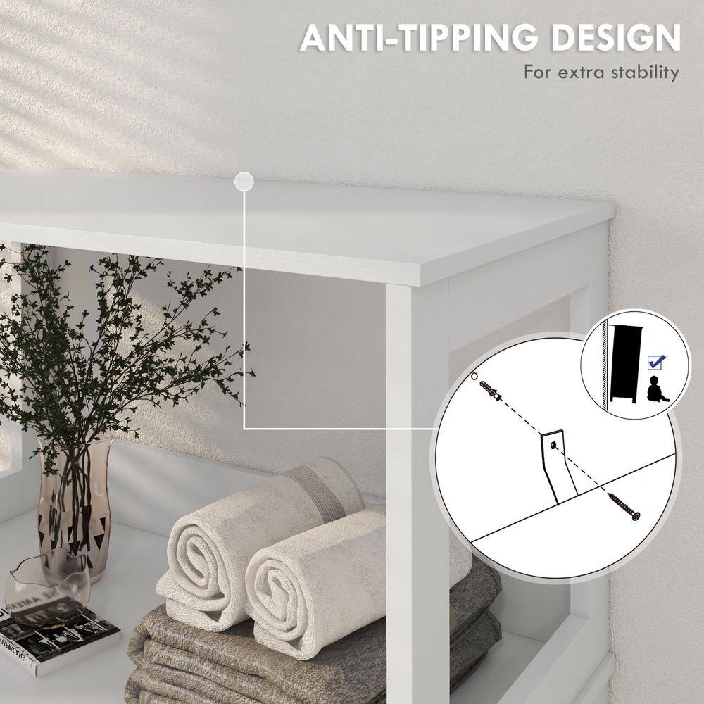 White MDF Freestanding Bathroom Storage Cabinet with Shelves and Doors