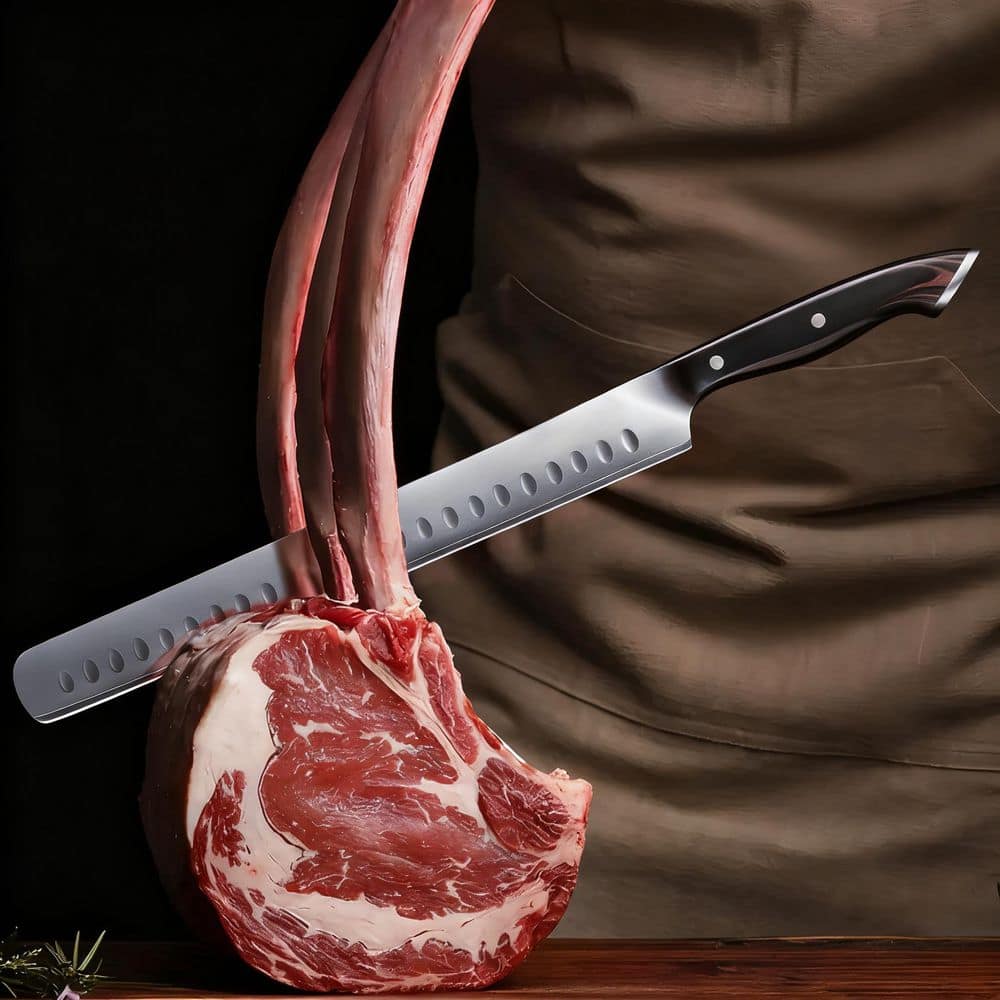 12 in. Japanese Full Tang High Carbon Steel Slicing Carving Knife with Pakkawood Handle, Razor Sharp Brisket Knive - Thumbnail 3