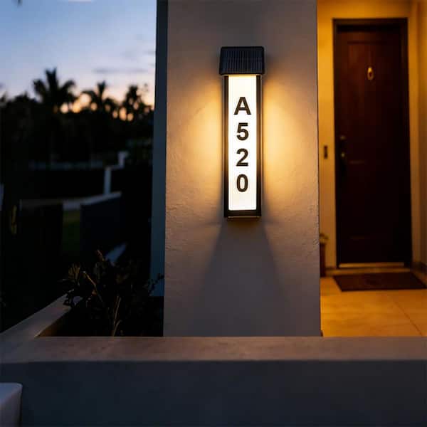 4 in. x 17 in. Black RGBW Dimmable Wall and Stake Mount Solar Rectangular Address Plaque
