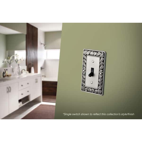 (1-Pack) Paisley 3-Gang Brushed Satin Pewter Switch/Toggle Metal Wall Plate