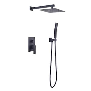 STAR Single-Handle Spray Square Wall Mount High Pressure Shower Faucet with Handhold in Matte Black (Valve Included)
