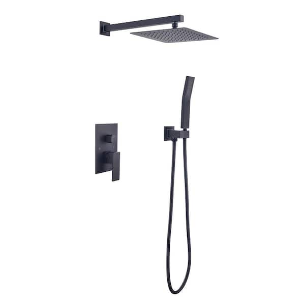 MYCASS STAR Single-Handle Spray Square Wall Mount High Pressure Shower Faucet with Handhold in Matte Black (Valve Included)