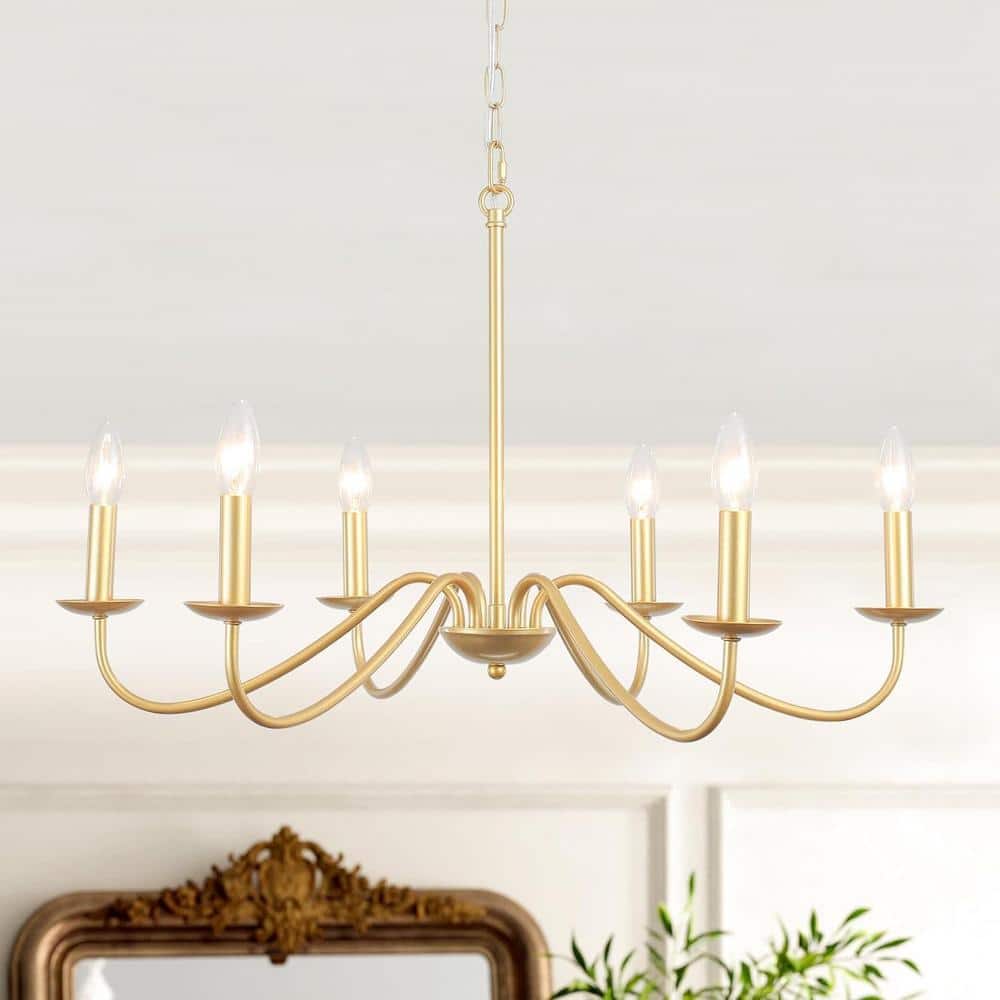 Gold 6-Light Candle Style Metal Chandelier