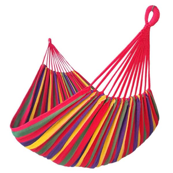 Misopily 10.5 ft High Quality Cotton Yarn Extra Large Portable Hammock in Rainbow Stripe For 2 Persons with Carry Bag and 2 Ropes