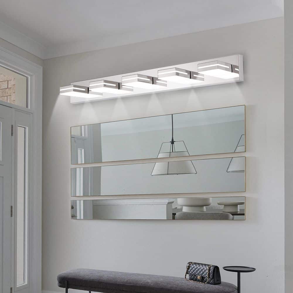 40 in. W Modern 5 Lights LED Vanity Light Chrome Wall Sconce Dimmable Lighting Fixture for Bathroom Mirror price history on PriceWatchPro