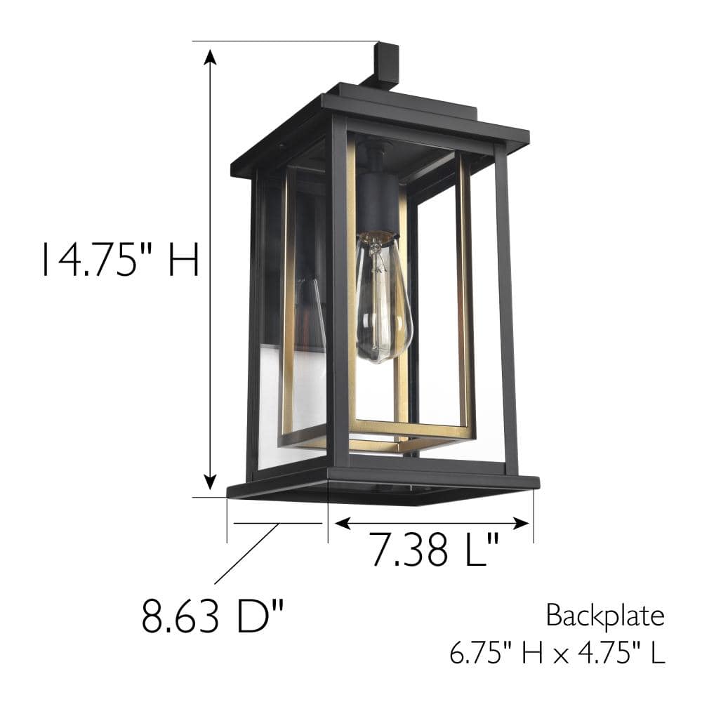 Hayward Classic Black and Clear Glass Lantern Wall Sconce