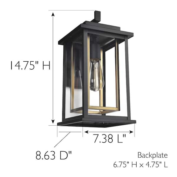 Hayward 1-Light Black and Gold Modern Classic Indoor/Outdoor Wall Lantern Sconce