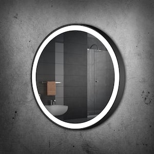 40 in. W x 40 in. H Round Black Framed Wall Mounted Bathroom Vanity Mirror 3000K LED