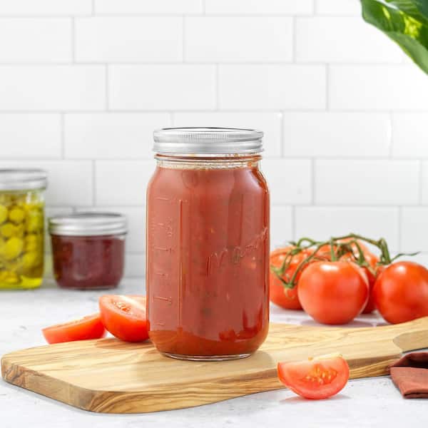 Wide Mason Jars with Airtight Lids, Labels and Measures, Lead Free Glass, 32 oz. Set of 6
