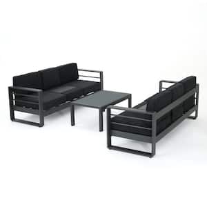 Cape Coral Grey 3-Piece Aluminum Patio Conversation Set with Dark Grey Cushions