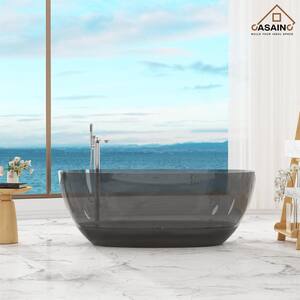 59 in. x 30 in. Freestanding Soaking Resin Bathtub with Center Drain in Transparent Black