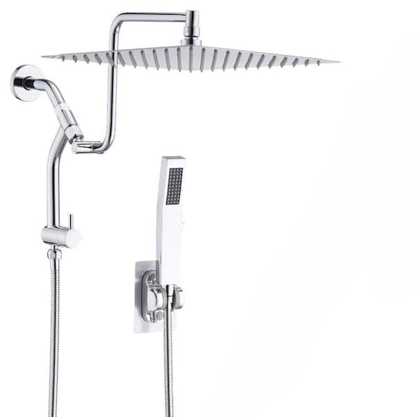 1-Spray Wall Mount 12 in. Dual Shower Head with Z-Shaped Extension Arm and Handheld Shower Head 2.5 GPM in Chrome