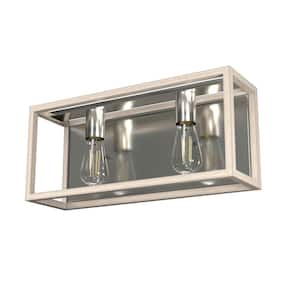 Squire Manor 17 in. 2-Light Brushed Nickel Vanity Light with Bleached Wood Frame