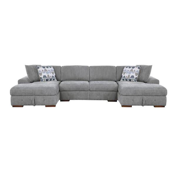 Laconia 149 in. Straight Arm Chenille 3-Piece Sectional Sofa with Left and Right Chaise in Gray