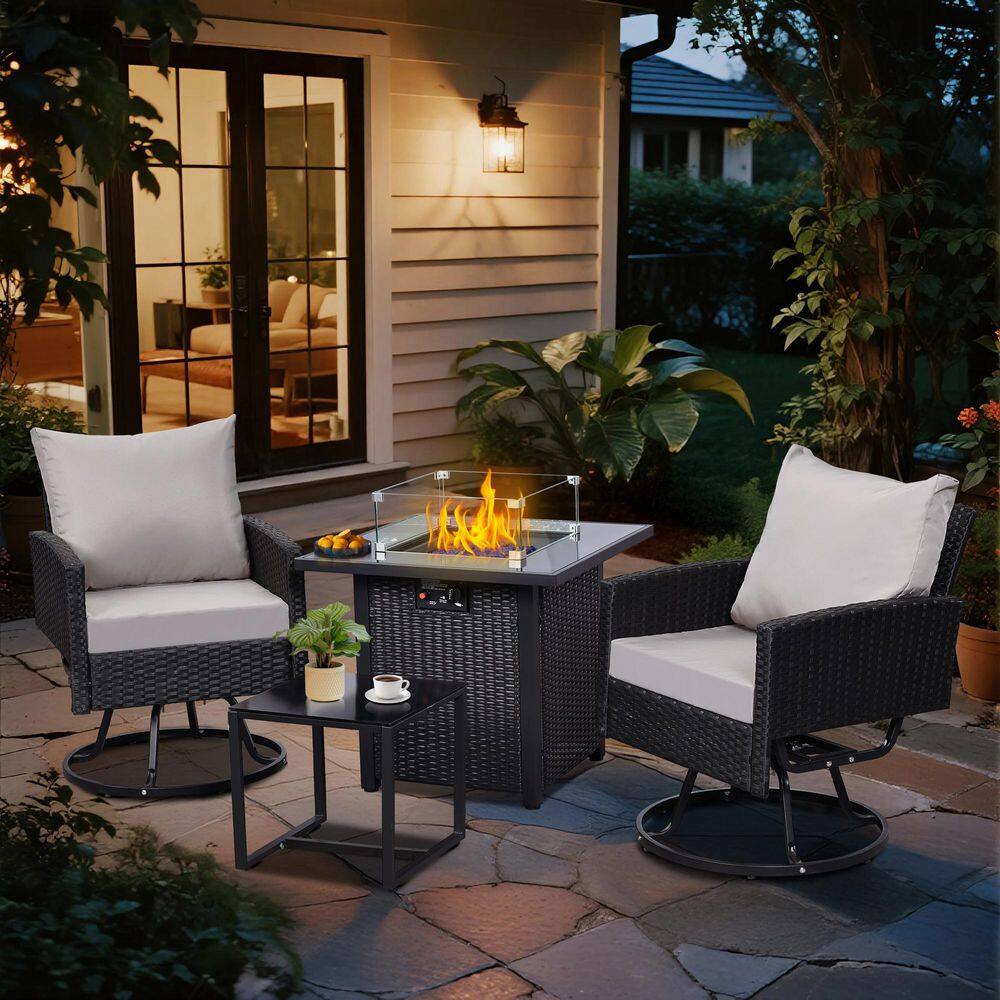 Black 4-Piece Wicker Outdoor Dining Swviel Chairs with Square Firepit Table price history on PriceWatchPro