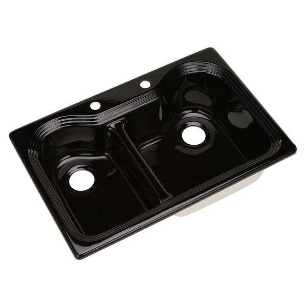 Thermocast Breckenridge Drop-In Acrylic 33 in. 2-Hole Double Bowl Kitchen Sink in Black