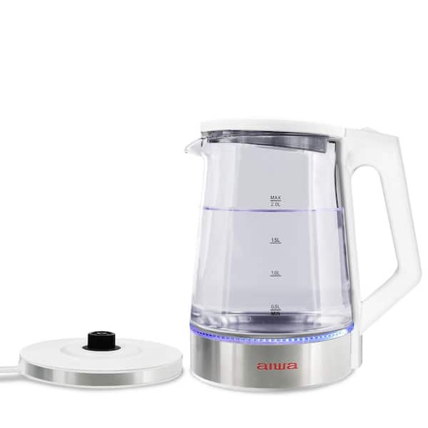 AIWA Electric White Tea Kettle 8.4 Cups with Blue Indicator Lights