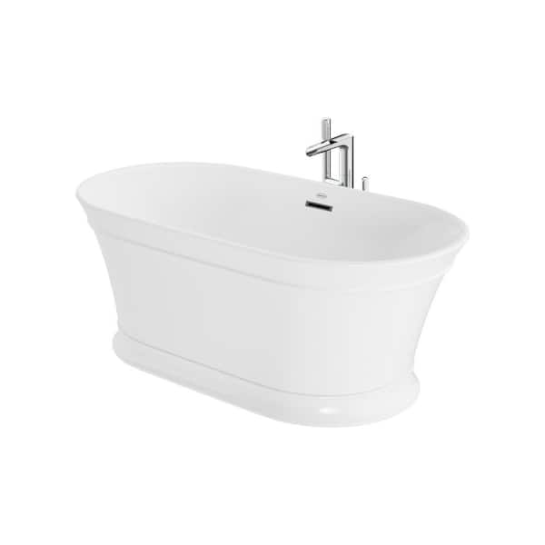 Unbranded SERAFINA 59 in. x 31.5 in. Soaking Bathtub and Center Drain in White with KARINA Freestanding Tub Filler in Chrome