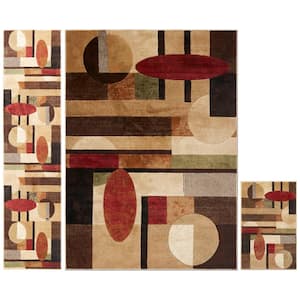 Tribeca Jasmine Beige/Brown/Red 5 ft. x 7 ft. Geometric Area Rug