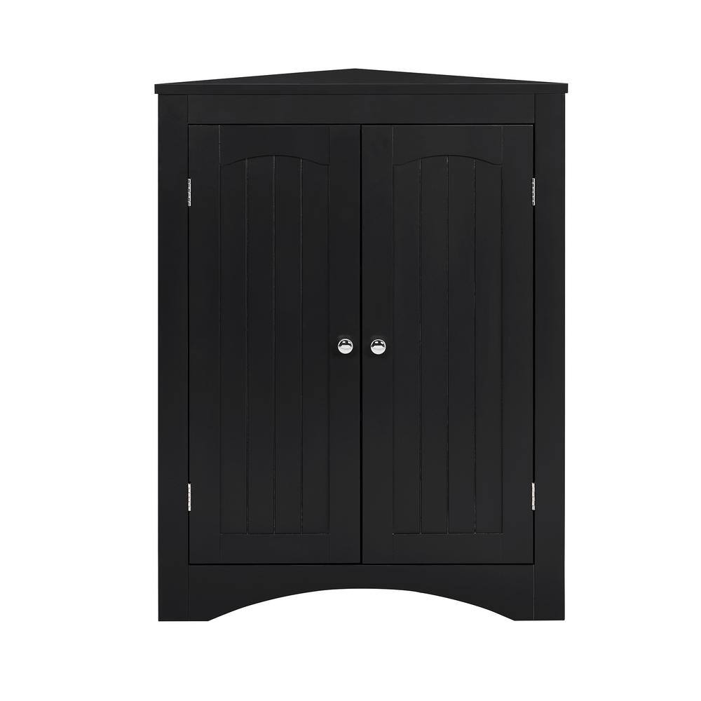 24.33 in. W x 12.16 in. D x 32.28 in. H Black Corner Linen Cabinet with Doo