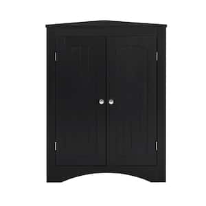 24.33 in. W x 12.16 in. D x 32.28 in. H Black Corner Linen Cabinet with Doors and Shelves