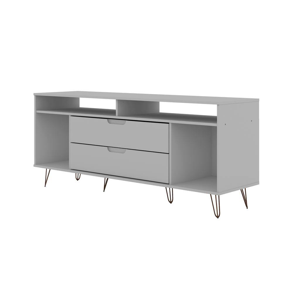 Mid-Century White Wood Media Cabinet with Splayed Metal Legs