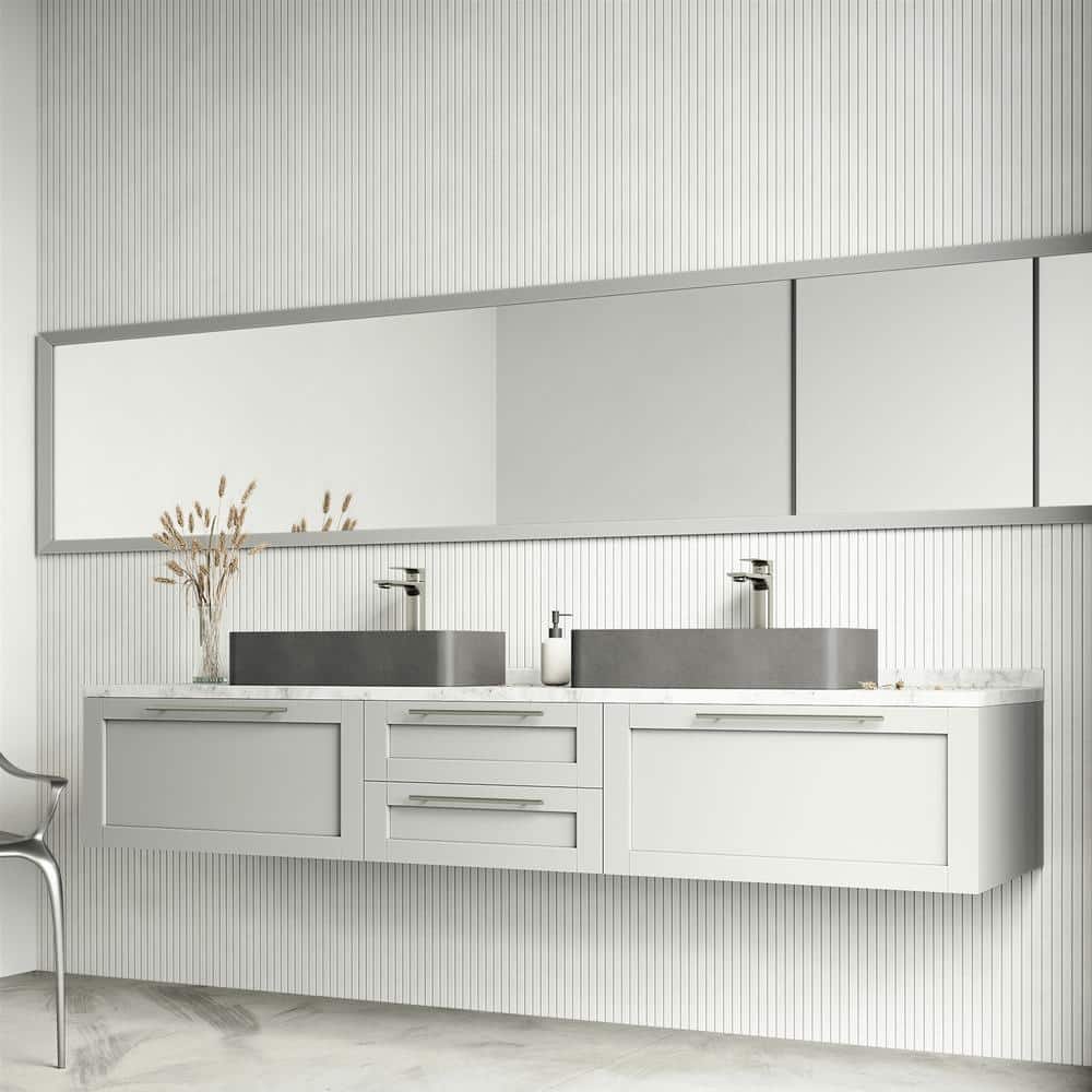 ConcretoStone Rectangular Vessel Bathroom Sink 24" in Gray with Modern Faucet