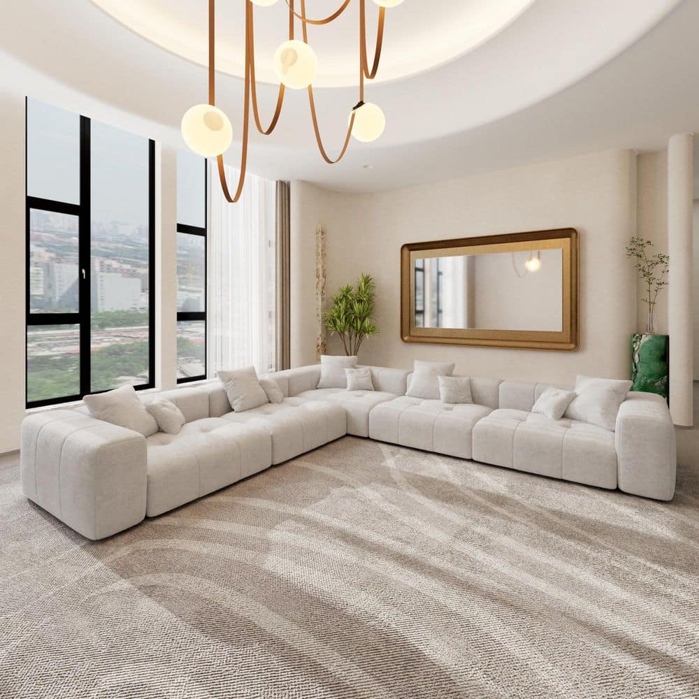 J&E Home 144.14 in. Oversized Linen Modular Deep Seat Sectional