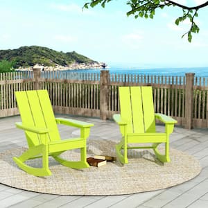 Shoreside Lime Green Plastic Modern Adirondack Outdoor Rocking Chair (Set of 2)