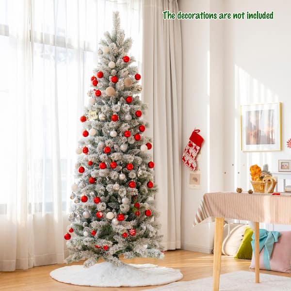 Gymax 8 ft. Pre-lit Snow Flocked Artificial Christmas Tree with ...