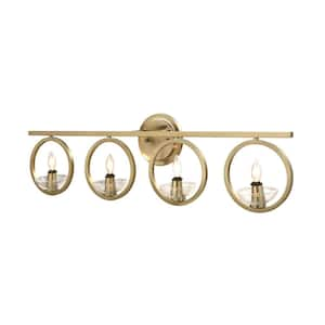 34 in. 4-Light Warm Brass Vanity Light with Clear Glass Shade