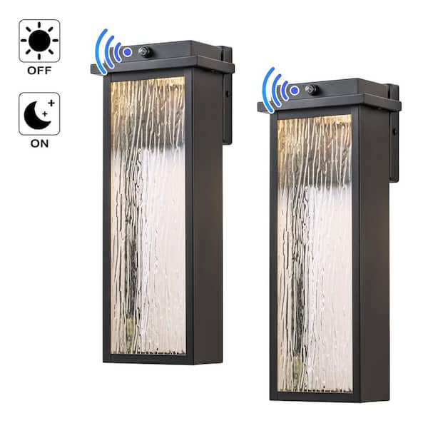 C Cattleya Matte Black Integrated LED Outdoor Hardwired Wall Lantern Sconces with Ripple Tempered Glass (2-Pack)