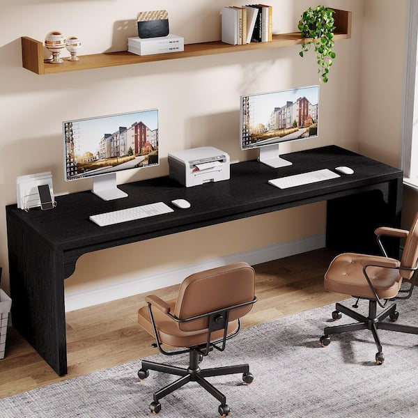 BYBLIGHT Moronia 78.7 in. Rectangle Black Wood Computer Desk Extra Long Desk Double Desk Workstation, 2 Person Desk