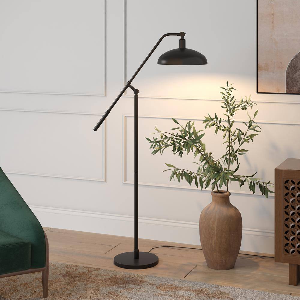 Devon Adjustable Blackened Bronze Floor Lamp with Boom Arm