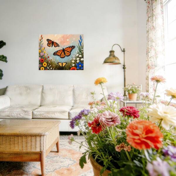 Butterflies in Wildflower Meadow Unframed Canvas Art Print 24 in