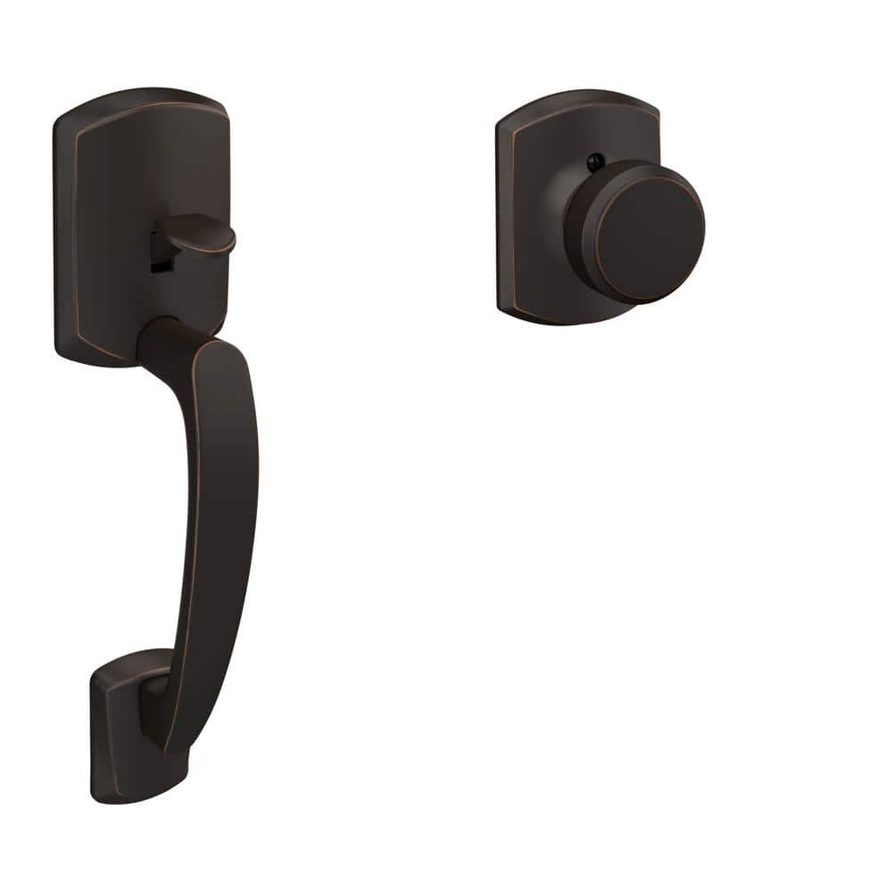Schlage Greenwich Aged Bronze Door Handleset Grip with Bowery Knob and