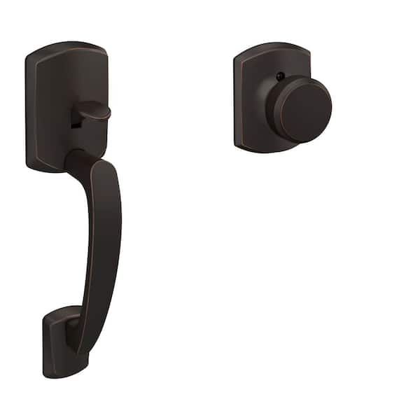 Greenwich Aged Bronze Door Handleset Grip with Bowery Knob and Greenwich Trim