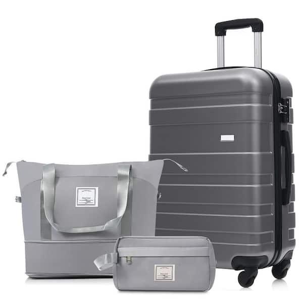 3-Piece Grey ABS Plastic Hardside Luggage Set with TSA Lock ,Travel Duffel Bag and Wet-Dry Toiletry Bag