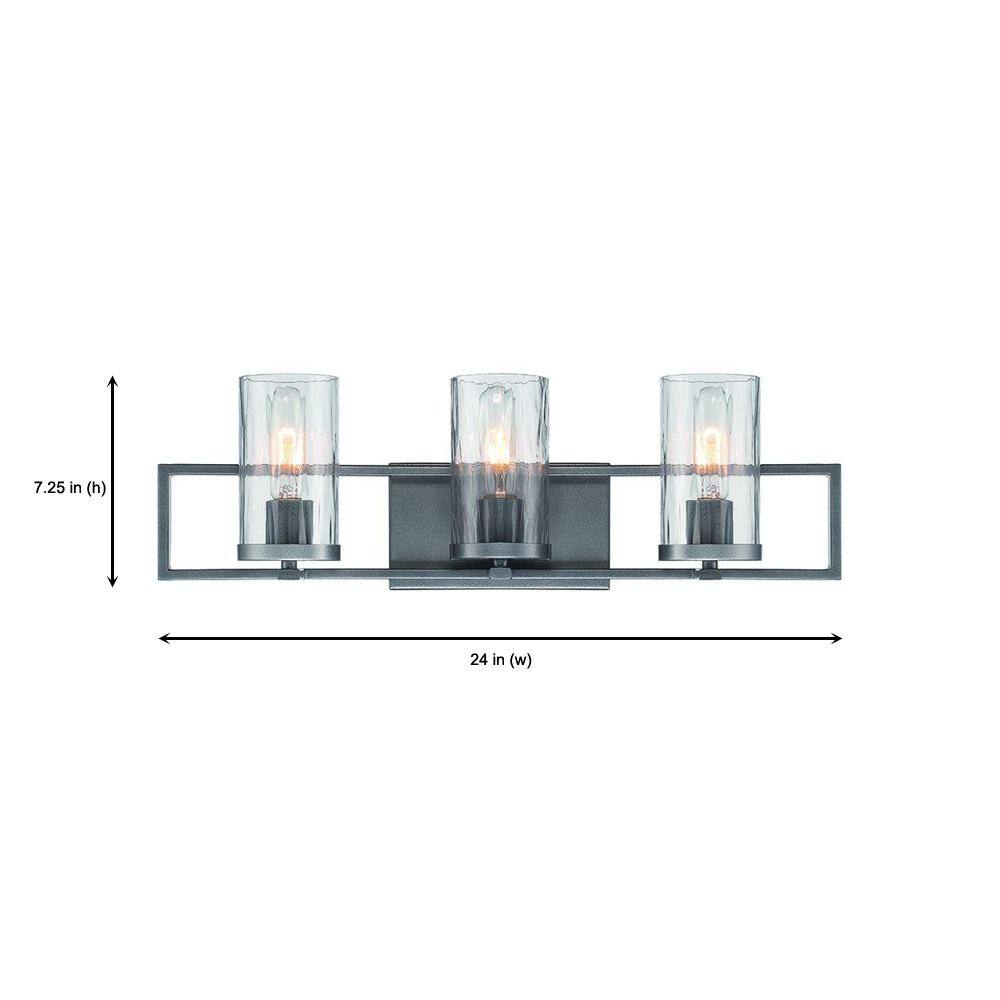 Charcoal Black 24" Contemporary 3-Light Bath Bar with Rain Glass Shades