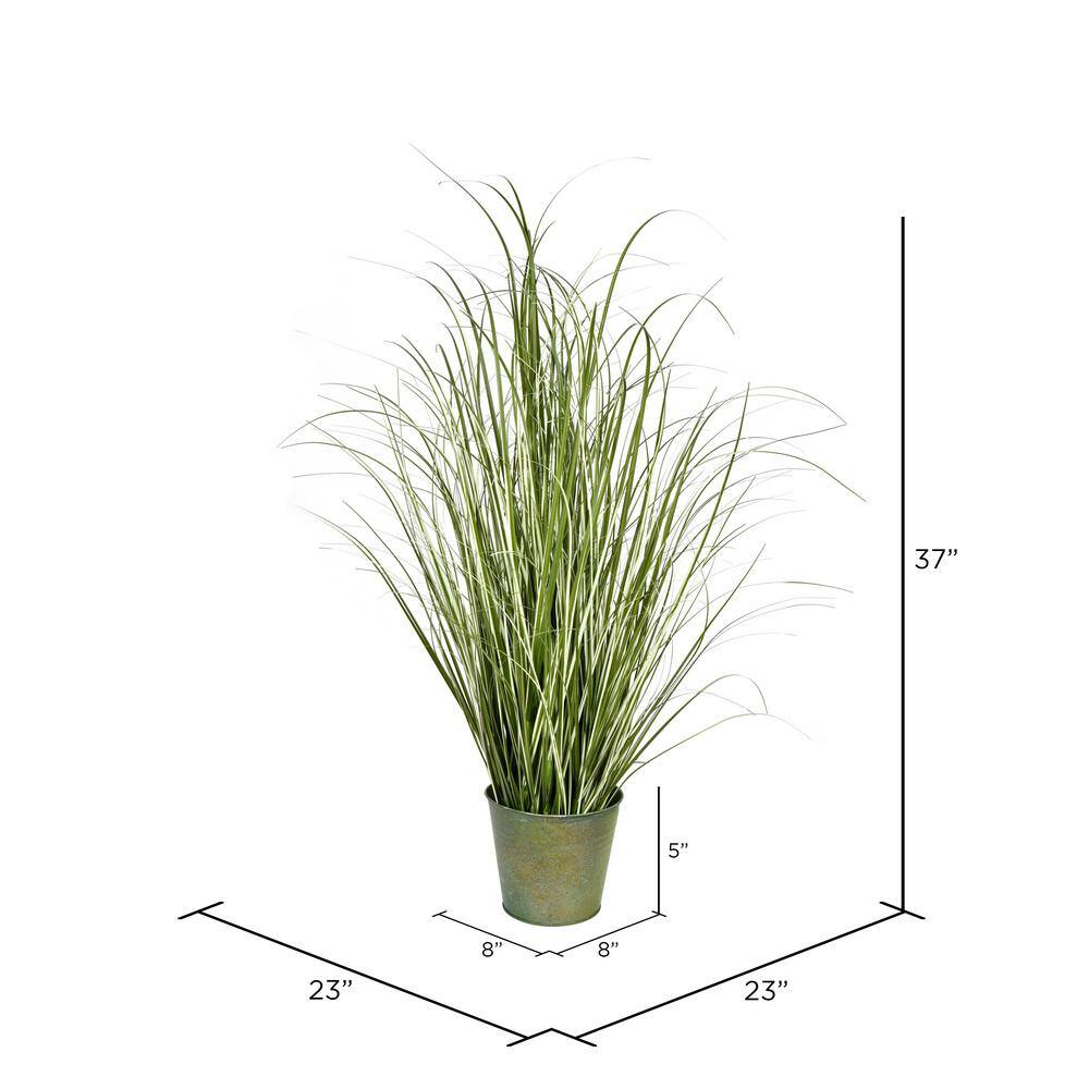 37" Green Plastic Potted Grass for Indoor Office Decor