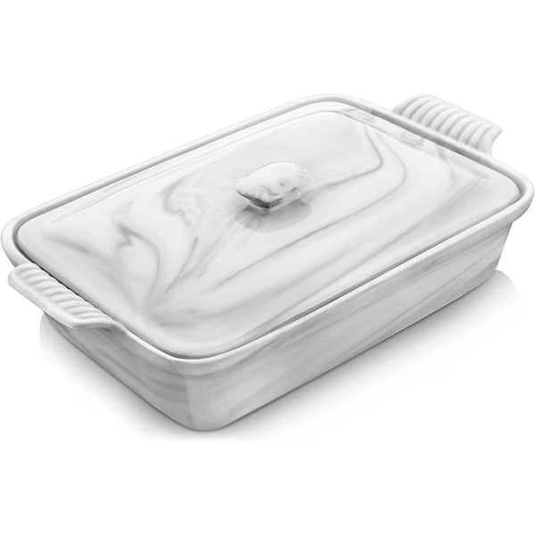 3.4 Quart Deep Covered Ceramic Casserole Dish with Lid, Bakeware Pan for Baking, Roasting, Serving, Grey