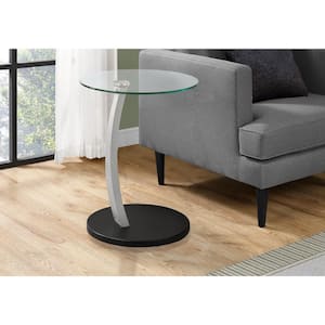 Black and Silver End Table with Tempered Glass