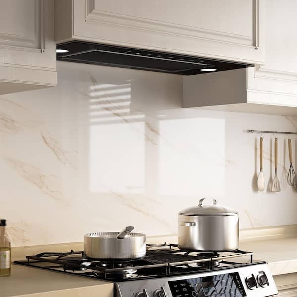 28 in. 600 CFM Ductless Convertible Insert Range Hood in Stainless Steel / Black Glass with LED Gesture Sensing,Filter