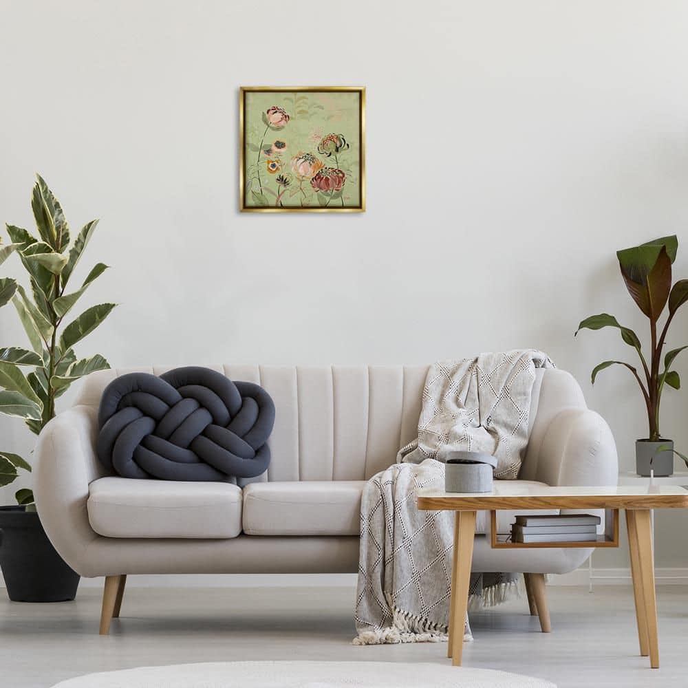 Curled Chrysanthemums on Green by Dusza Gold Floater Frame Nature Graphic Art Print 18 in. x 18 in. price history on PriceWatchPro