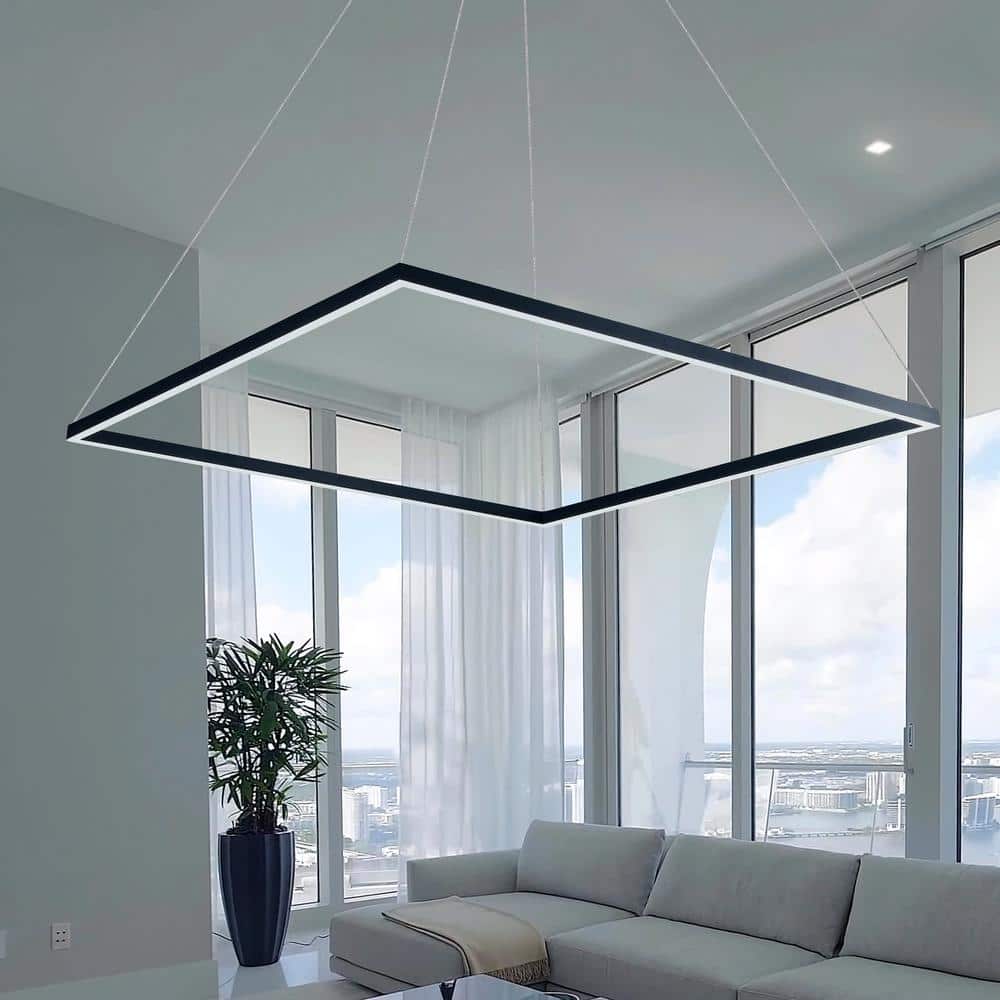 Black Square LED Chandelier with Adjustable Height