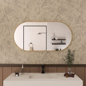 Tax 18 in. W. x 36 in. H Oval Framed Wall Bathroom Vanity Mirror in Gold