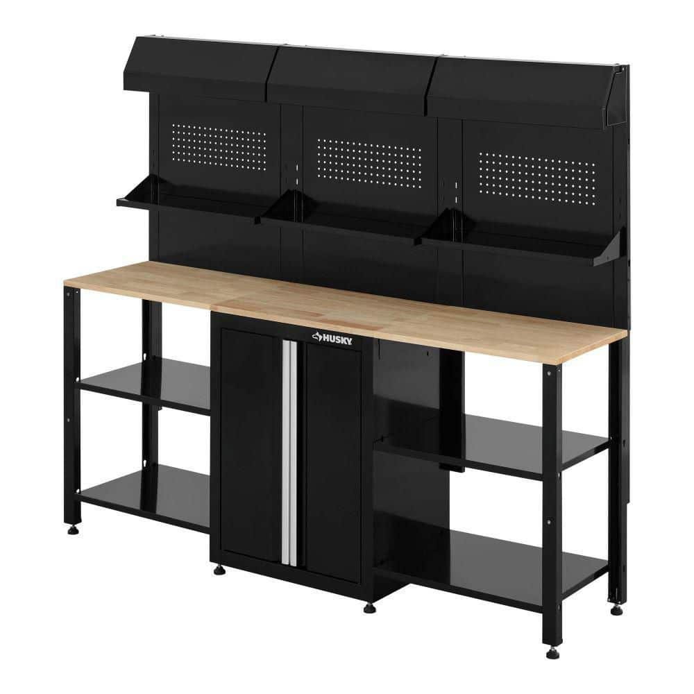 Husky Ready-to-Assemble 80 in. W x 19.5 in. D Steel Garage Workstation in Black