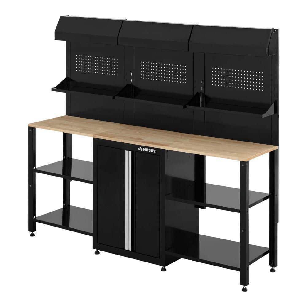 Husky 9-Piece Ready-to-Assemble Steel Garage Workstation in Black (80 in. W x 69.5 in. H x 19.5 in. D), Smooth glossy black powder coating
